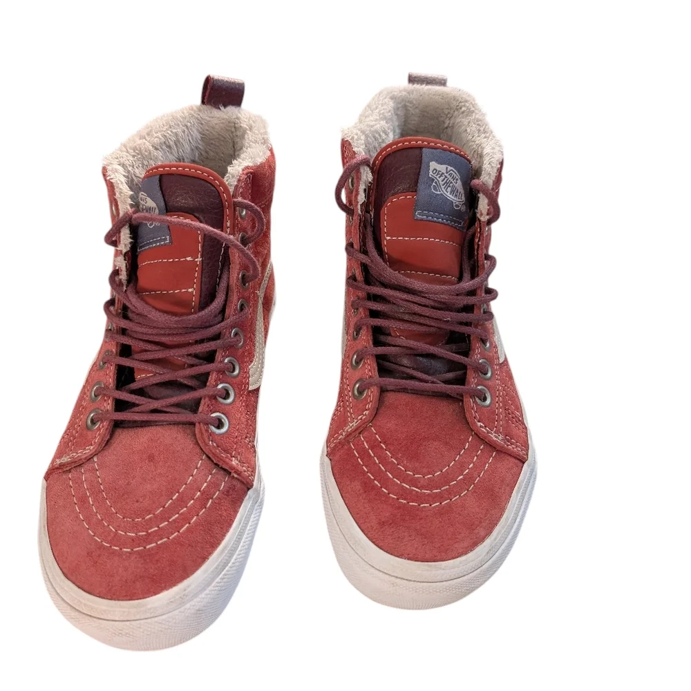 Vans SK8 Hi Shoes Women Size 6 Sneakers Red Suede Old Skool Sherpa Scotchgard‎